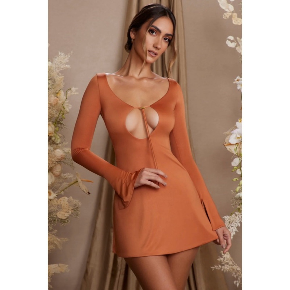 Oh Polly Cosette‎ Burnt Orange/Tan Long Sleeve Dress